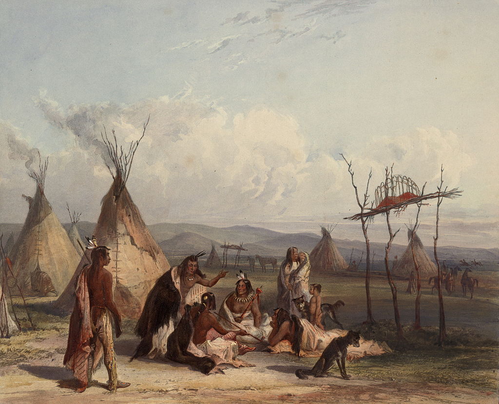 Funeraliile unui sef Sioux, pictura de Karl Bodmer, Wikipedia.